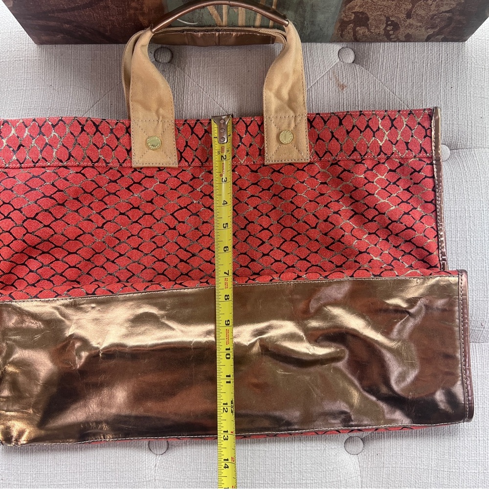 Steve Madden Red Patterned Canvas Tote with Tan Handles - Picture 8 of 11
